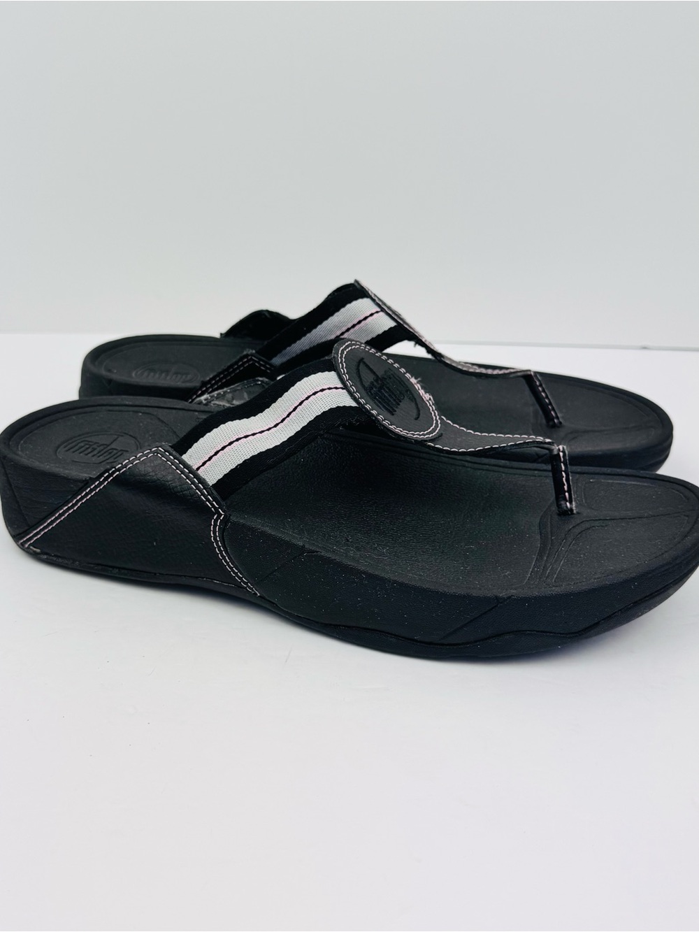FitFlop Walkstar women's sandals. Size 11. Black with white stripe.